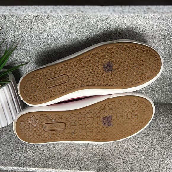 Coach Barrett Signature & Leather Poppy Pink & Purple Plaid Sneaker 8 RARE - Picture 7 of 7